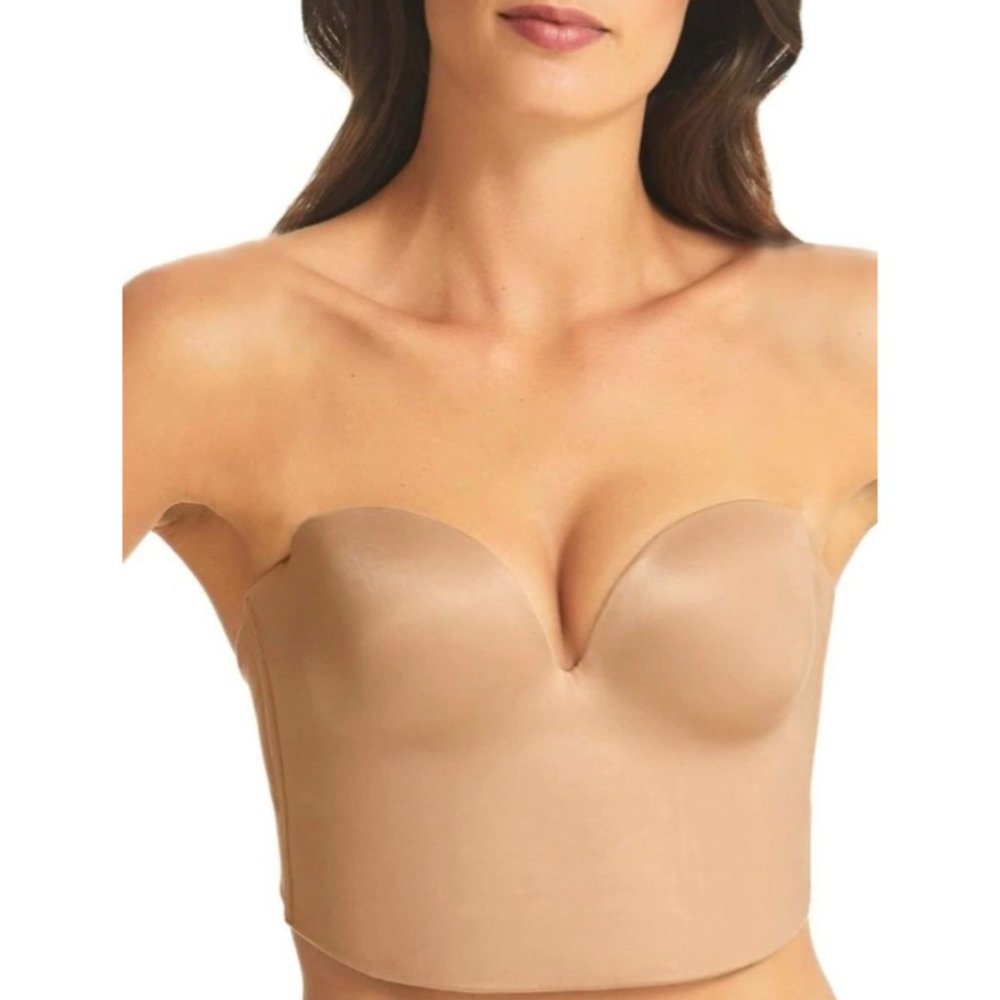 Finelines Refined Low Back Longline Bra Bustier Size 32B Tan Nude Strapless Bra